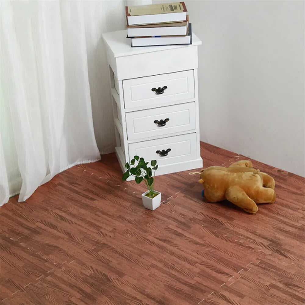 Natural Wood Interlocking Heavy Duty EVA Foam Gym Flooring Mats - 60x60cm - 12 Tiles