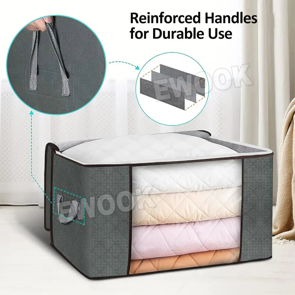 Large Navy Blue Quilt Storage Bags 60x40x35cm - 2-Pack Non-Woven Fabric Organiser with Zipper