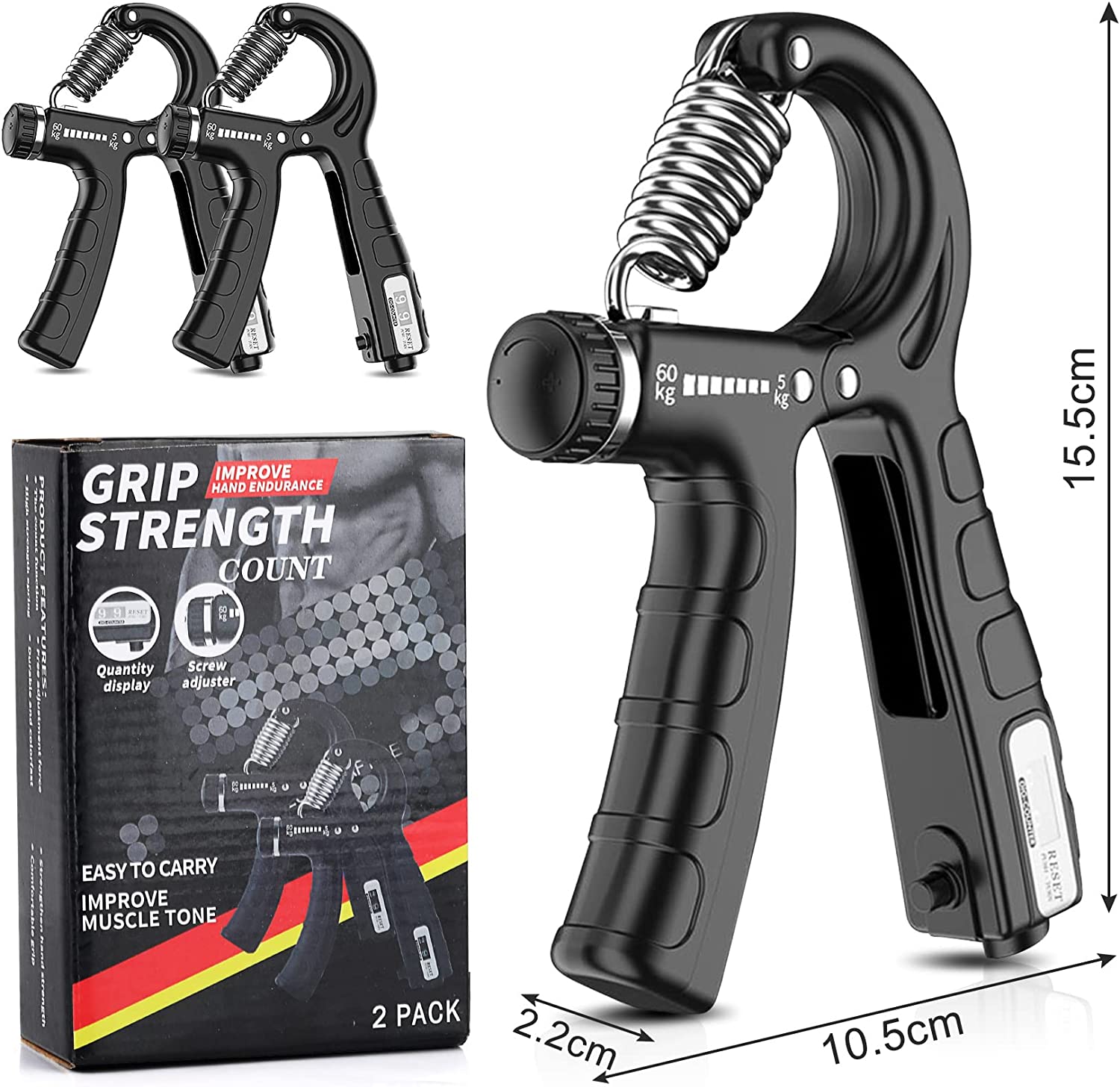 Smart Counting Adjustable Hand Grip Strengthener 2 Pack