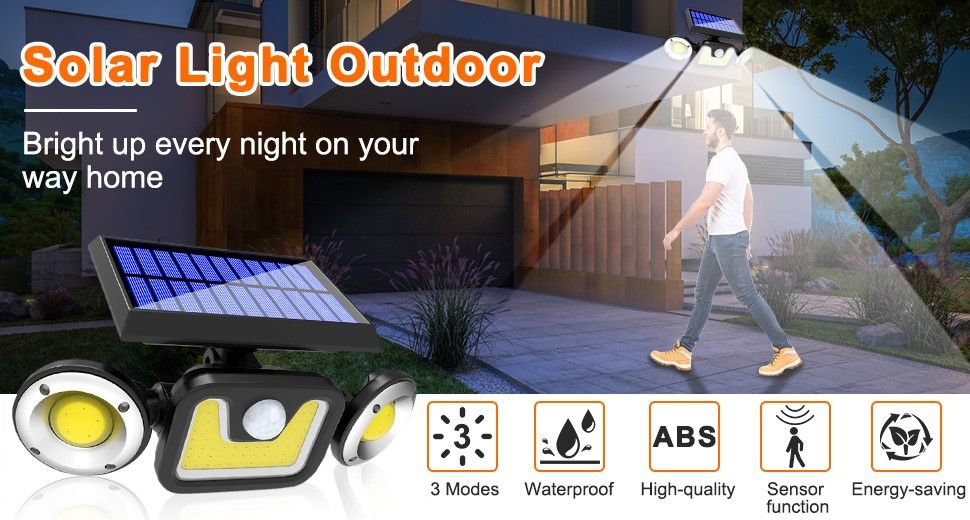 Motion Sensor Solar Lights, Adjustable Heads for Outdoors