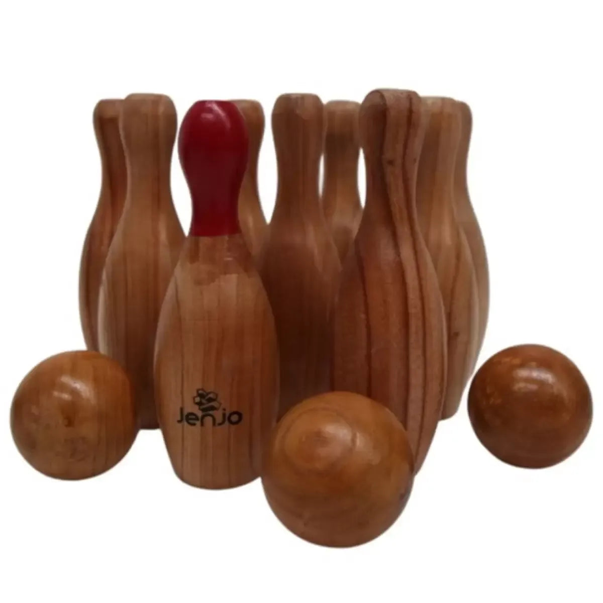 Natural Wooden Skittles Game Set with Carry Bag - 9 Hardwood Skittles 22cm and 3 Wooden Balls 7cm