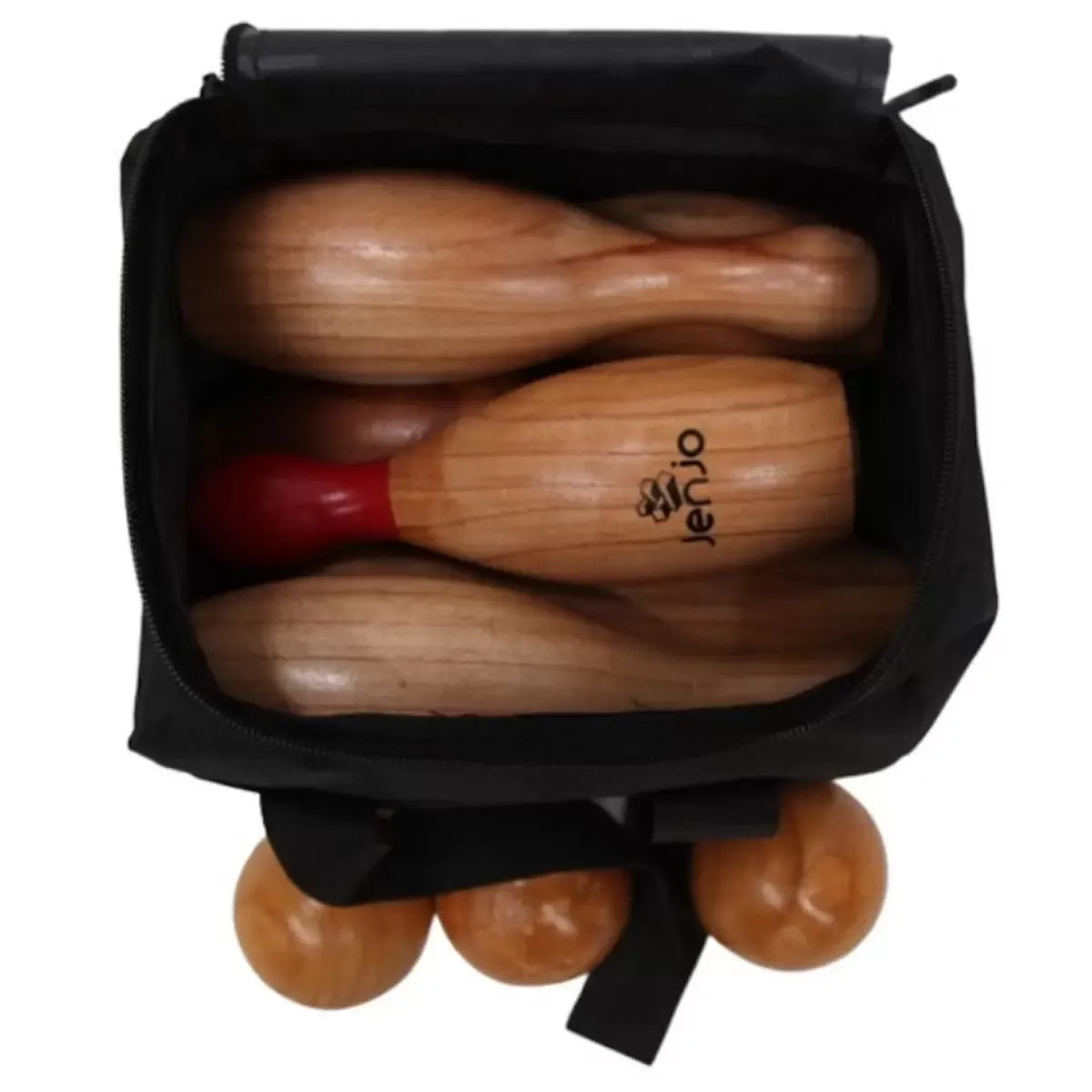 Natural Wooden Skittles Game Set with Carry Bag - 9 Hardwood Skittles 22cm and 3 Wooden Balls 7cm