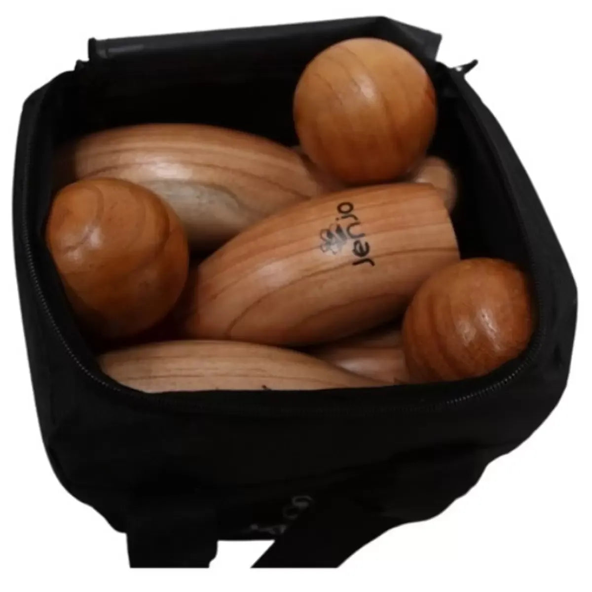 Natural Wooden Skittles Game Set with Carry Bag - 9 Hardwood Skittles 22cm and 3 Wooden Balls 7cm