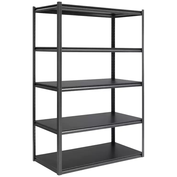 5-Tier Silver Vein Storage Rack with Adjustable Composite Wood Shelves and Black Melamine Finish