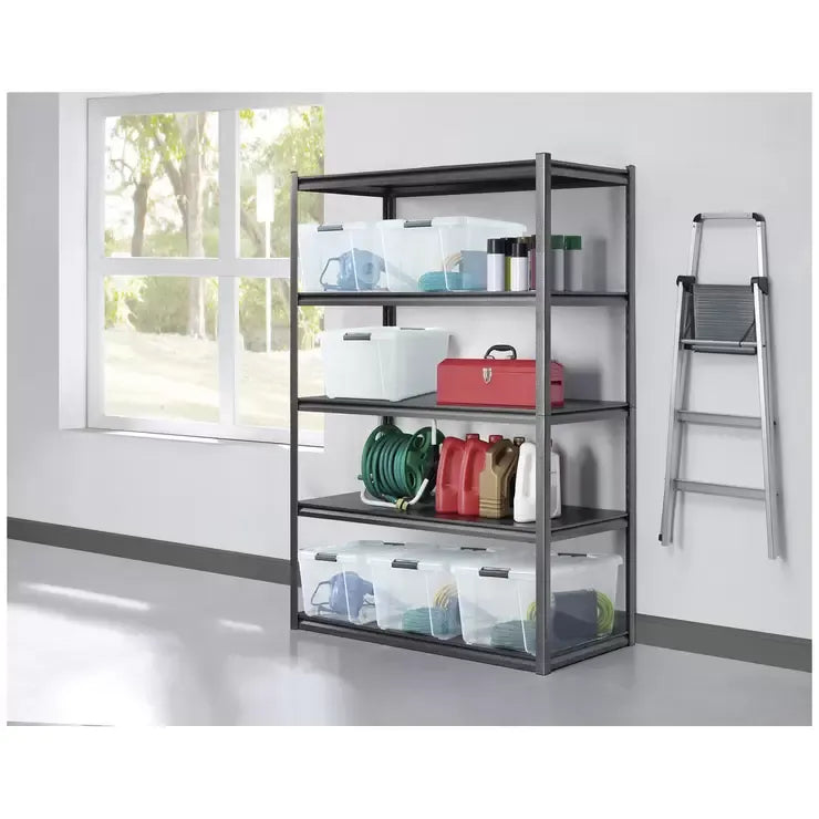 5-Tier Silver Vein Storage Rack with Adjustable Composite Wood Shelves and Black Melamine Finish