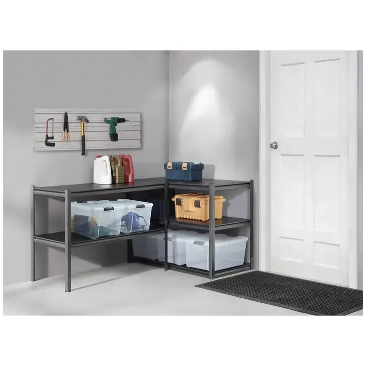5-Tier Silver Vein Storage Rack with Adjustable Composite Wood Shelves and Black Melamine Finish