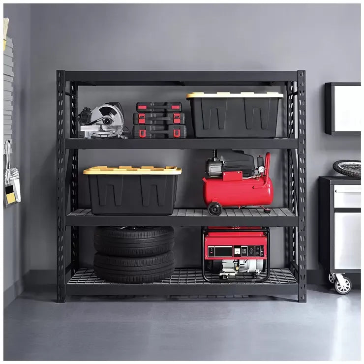 Black Industrial Rack with Interlocking Wire Deck, Heavy Duty Steel Construction