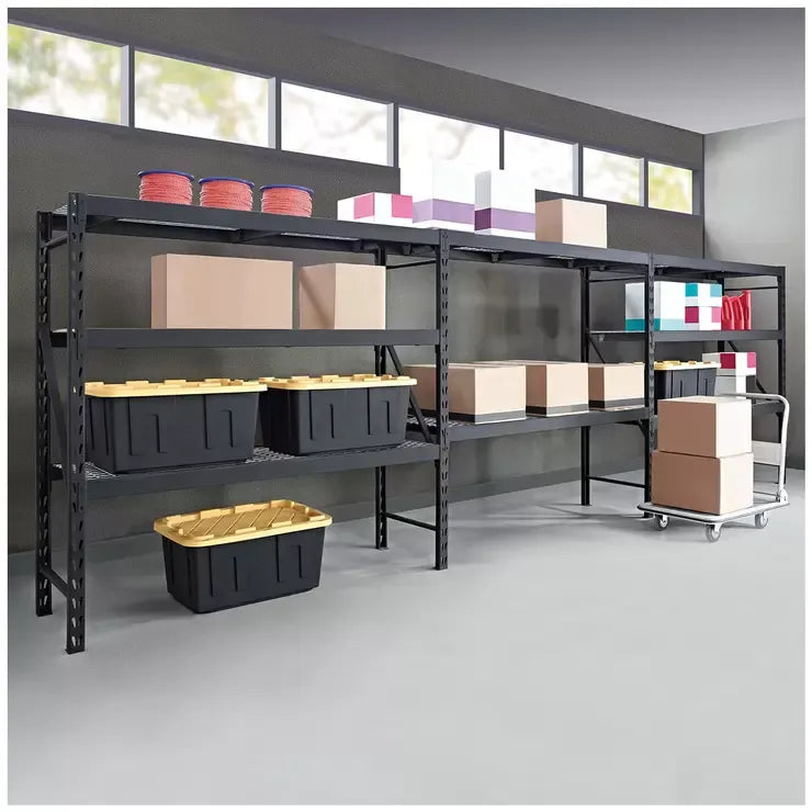 Black Industrial Rack with Interlocking Wire Deck, Heavy Duty Steel Construction
