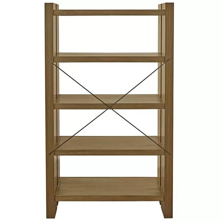 Adjustable Bookcase with Open Shelves, Rubberwood and Acacia Veneers, Indoor Use