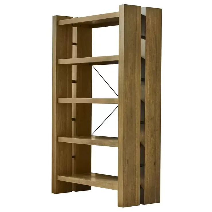Adjustable Bookcase with Open Shelves, Rubberwood and Acacia Veneers, Indoor Use