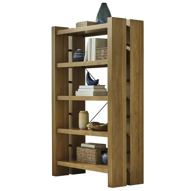 Adjustable Bookcase with Open Shelves, Rubberwood and Acacia Veneers, Indoor Use