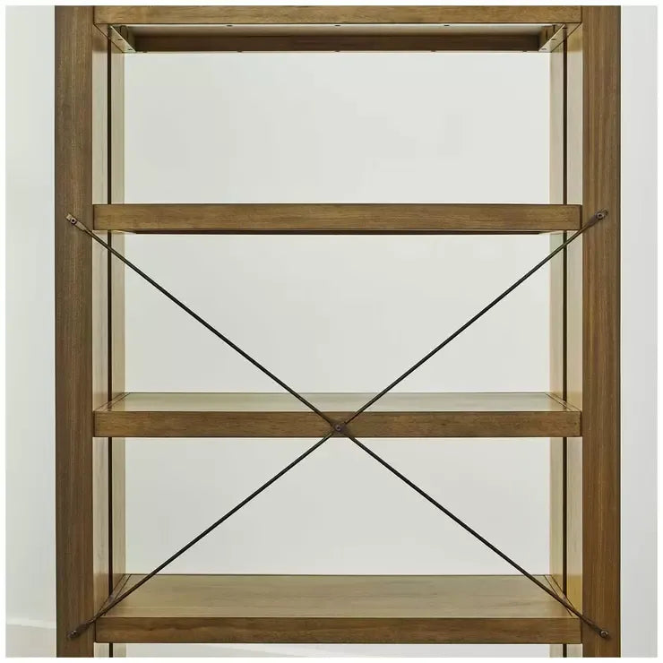 Adjustable Bookcase with Open Shelves, Rubberwood and Acacia Veneers, Indoor Use