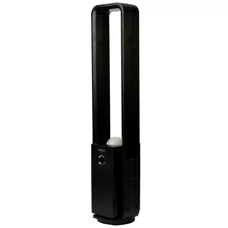 Black Bladeless Fan with Air Purifier, Oscillating, LED Display, Remote Control, 12 Speeds, 3 Modes
