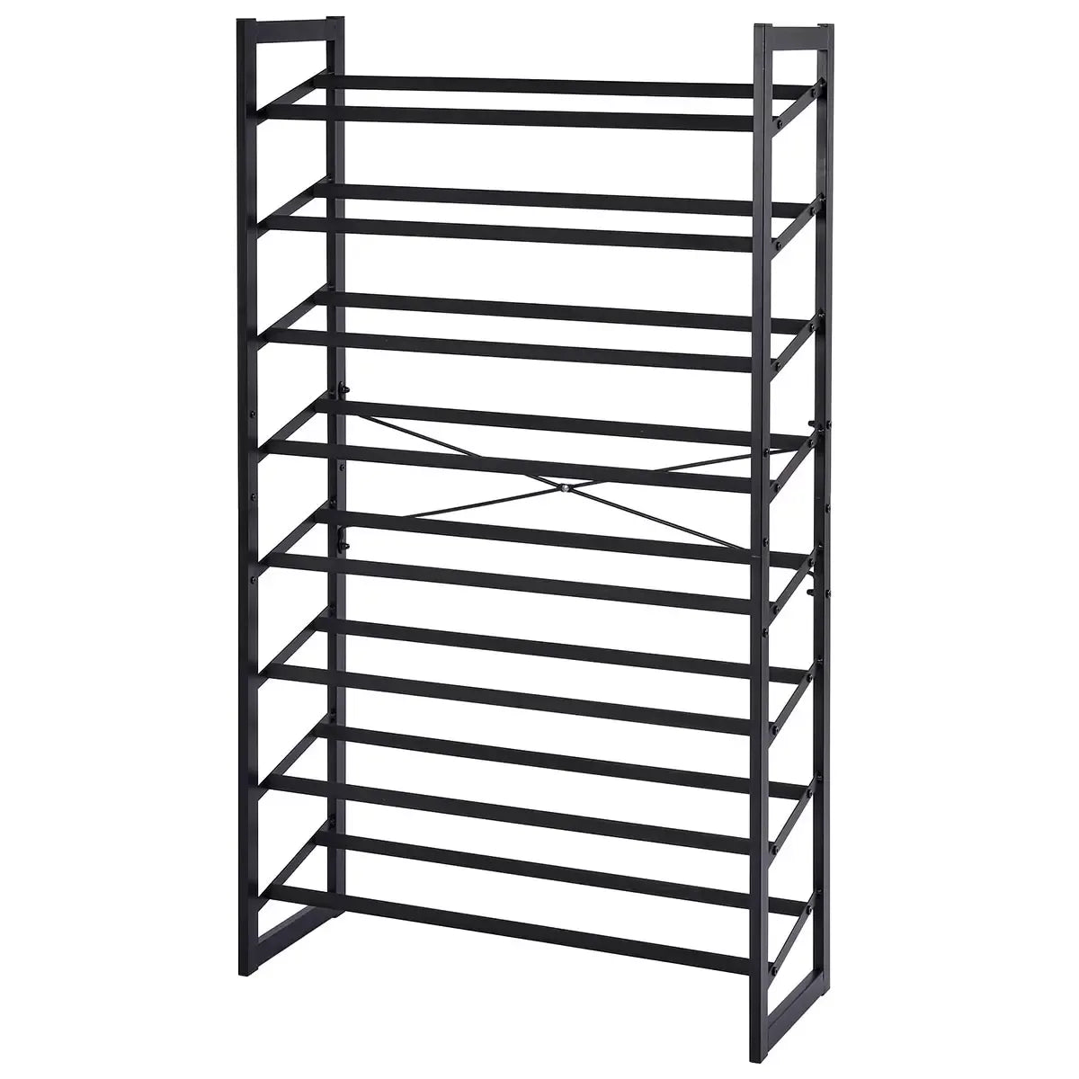 Set of 2 Black Matte Stackable Shoe Rack, 8-Tier Vertical Tower, Grey
