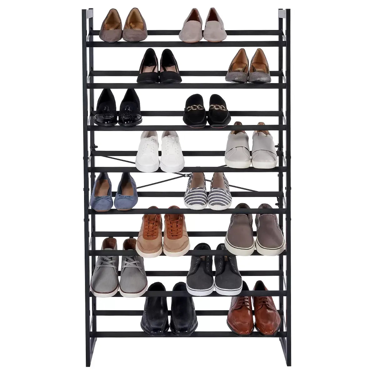 Set of 2 Black Matte Stackable Shoe Rack, 8-Tier Vertical Tower, Grey