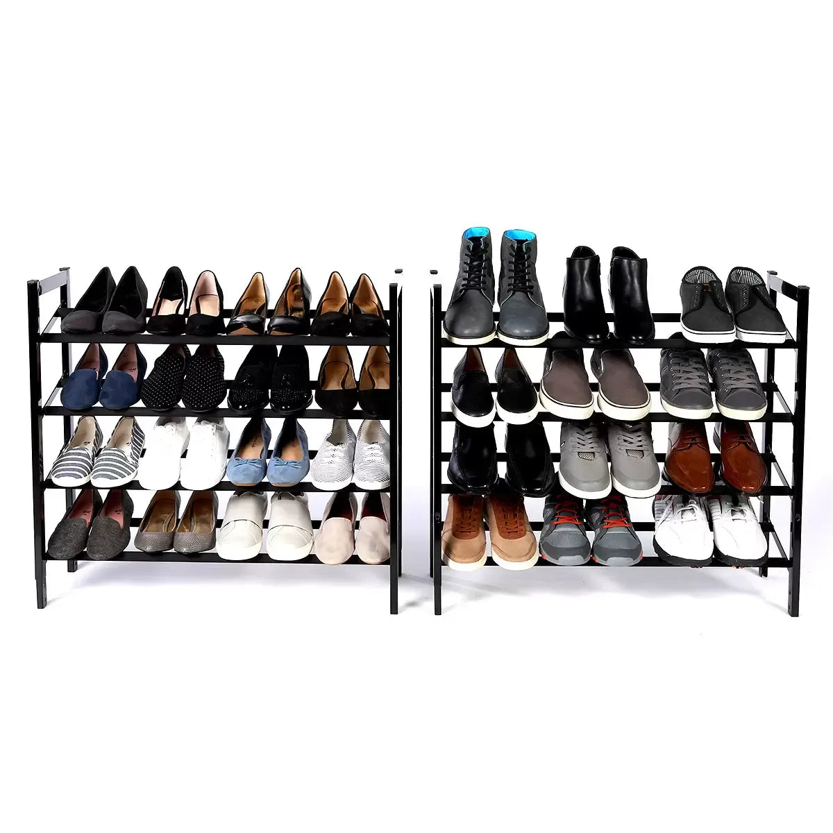 Set of 2 Black Matte Stackable Shoe Rack, 8-Tier Vertical Tower, Grey