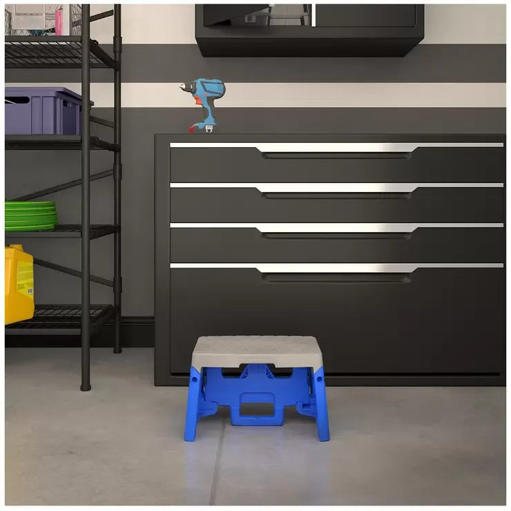 Grey 1-Step Plastic Folding Step Stool 2-Pack - Compact and Slip-Resistant Design