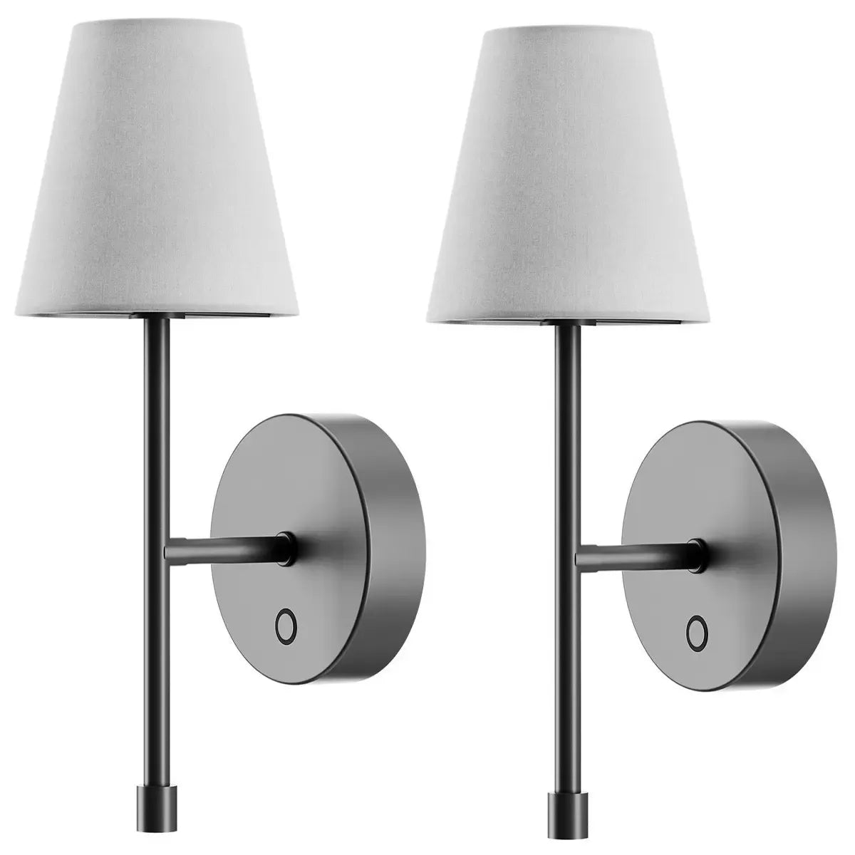 LED Wall Sconce Wireless Light 2-Pack - Black Finish with White Fabric Shade
