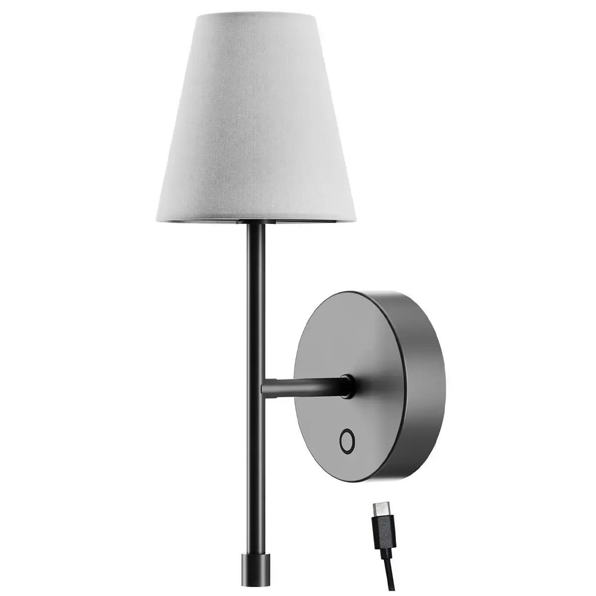 LED Wall Sconce Wireless Light 2-Pack - Black Finish with White Fabric Shade