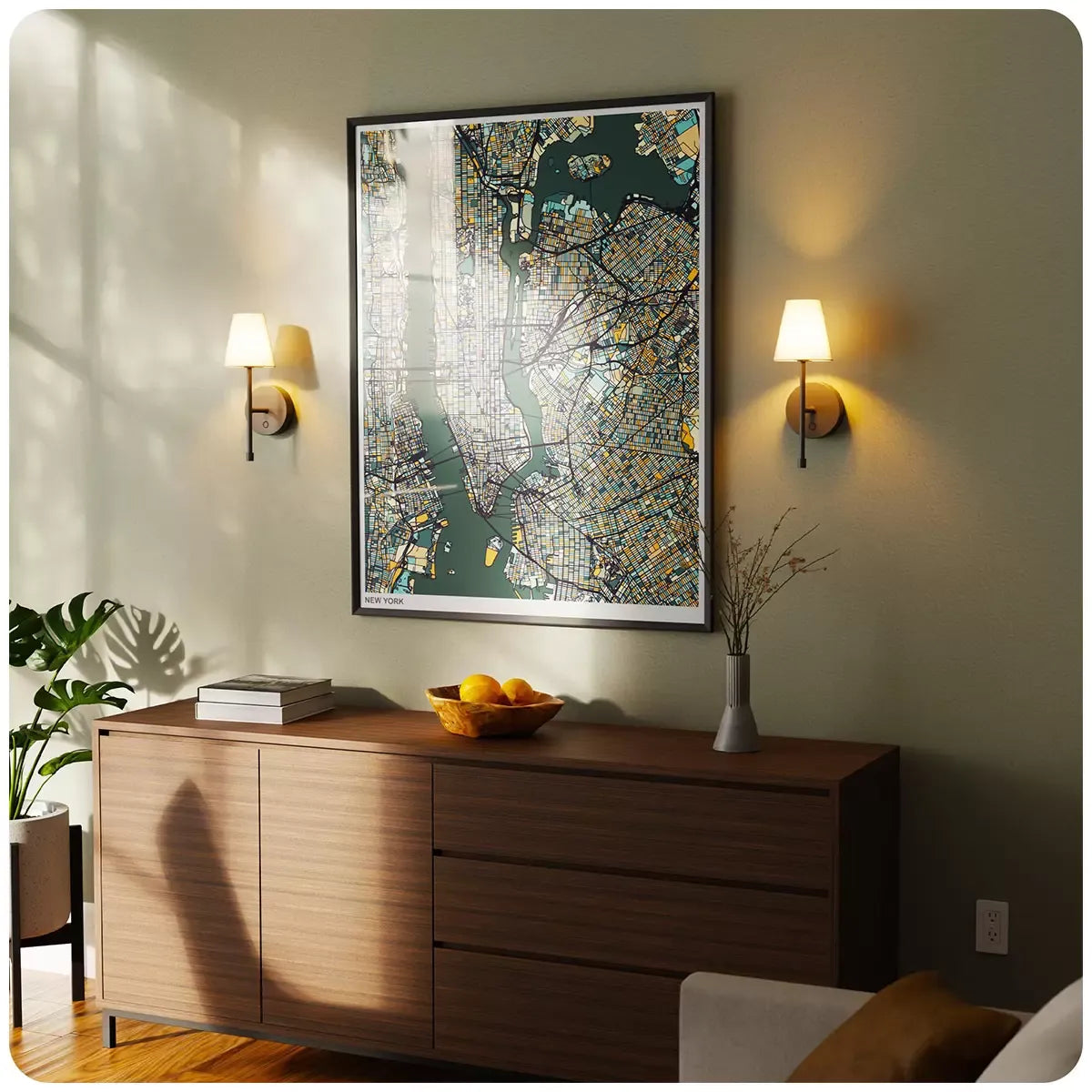 LED Wall Sconce Wireless Light 2-Pack - Black Finish with White Fabric Shade