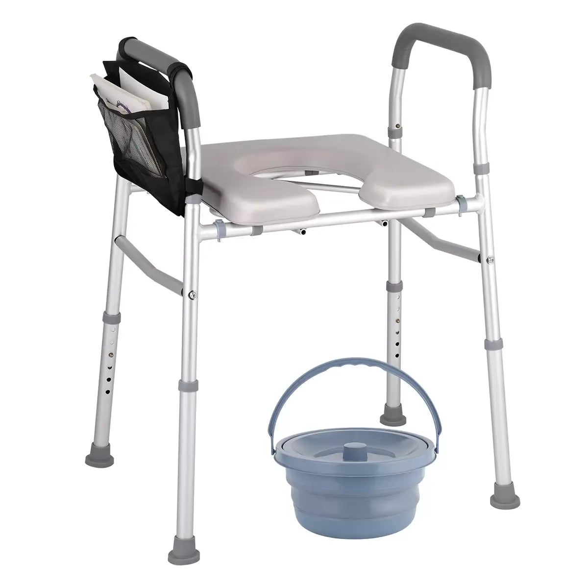 White Heavy Duty Bedside Commode, Raised Toilet Seat, Shower Chair, Adjustable Height 75.5-88cm