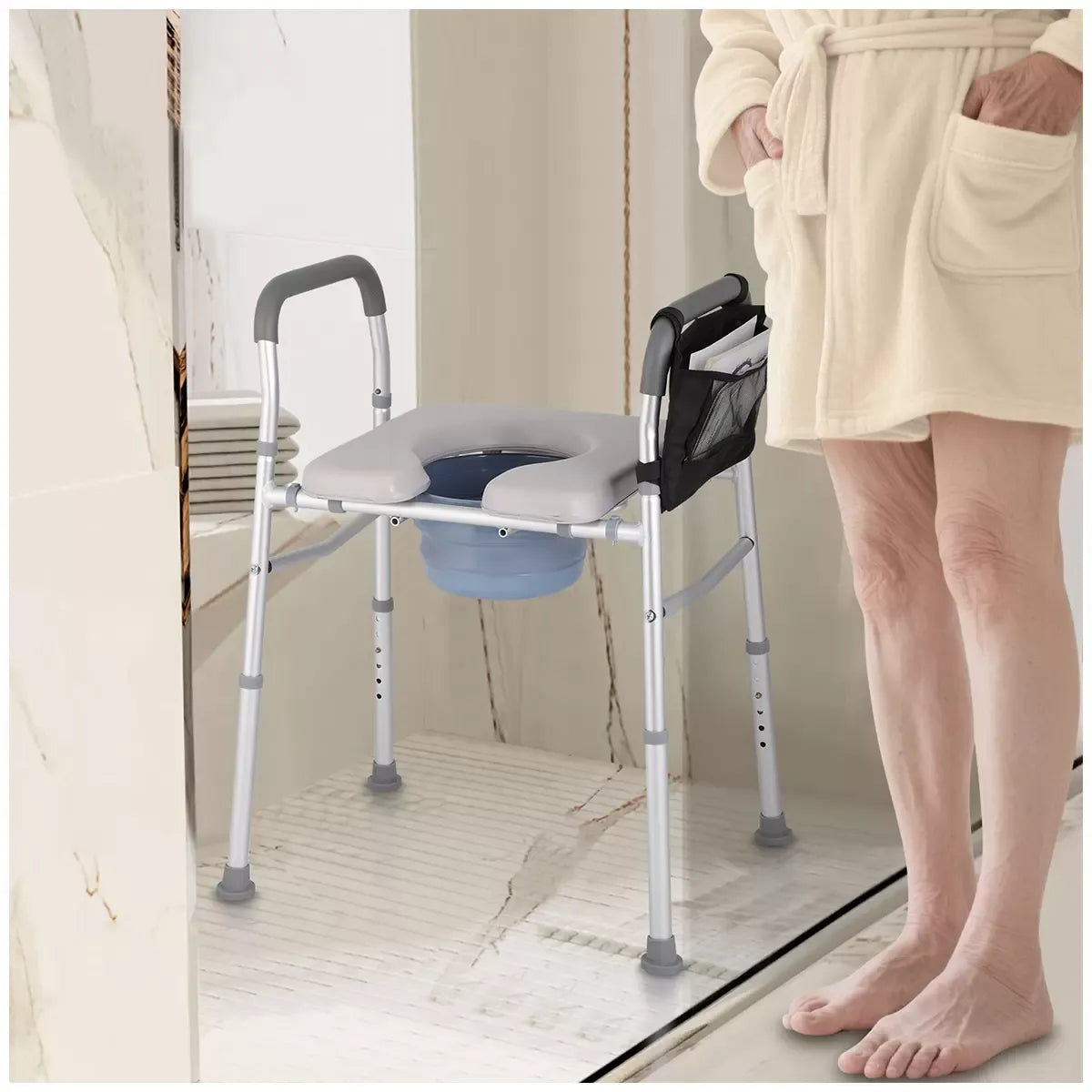 White Heavy Duty Bedside Commode, Raised Toilet Seat, Shower Chair, Adjustable Height 75.5-88cm