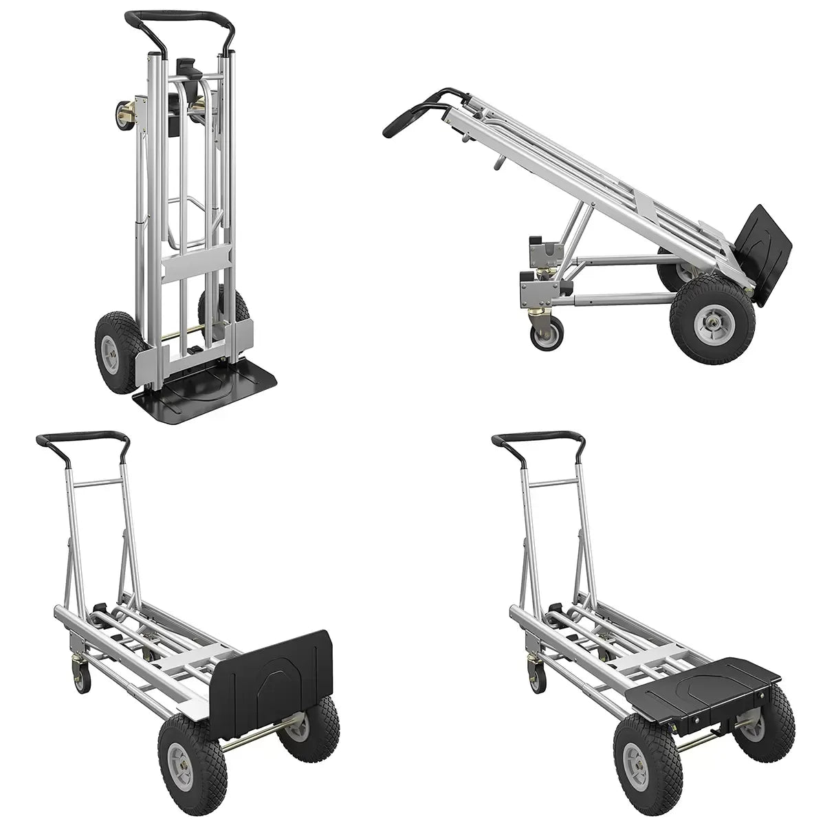 Black 4 In 1 Folding Toe Plate Hand Truck for Heavy Loads, Aluminium and Steel Hybrid