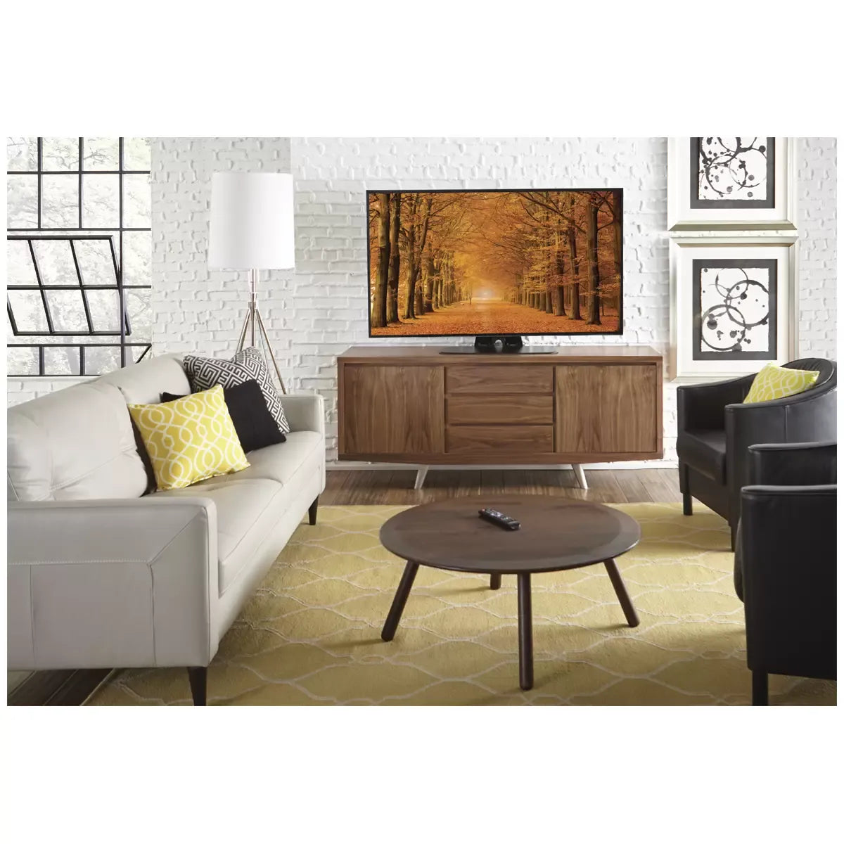 Black Swivel TV Stand with Height Adjustability for Living Room