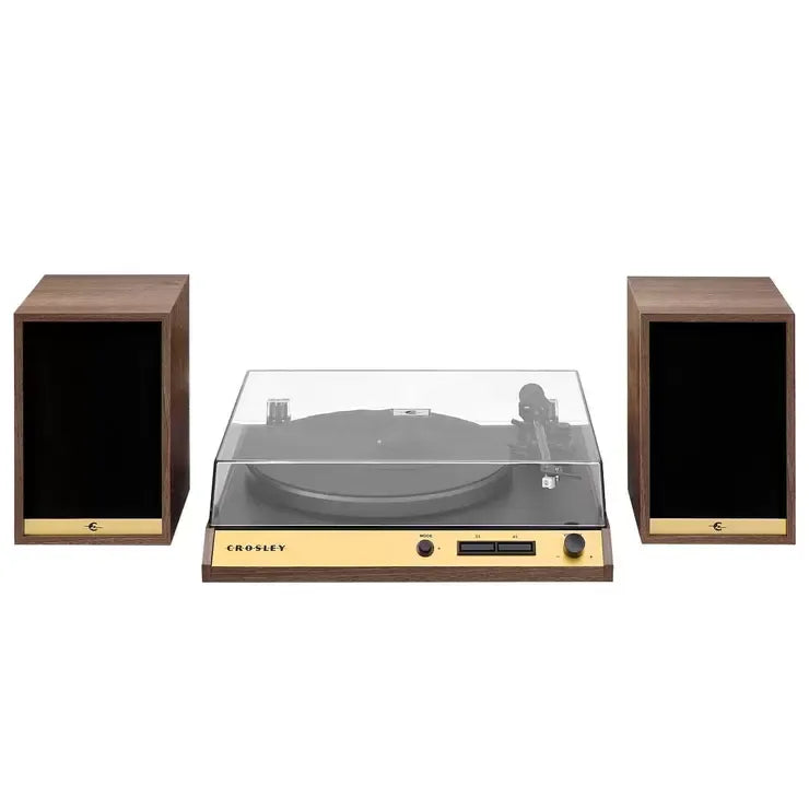 Vinyl Record Shelf Turntable with Speakers, Walnut Finish