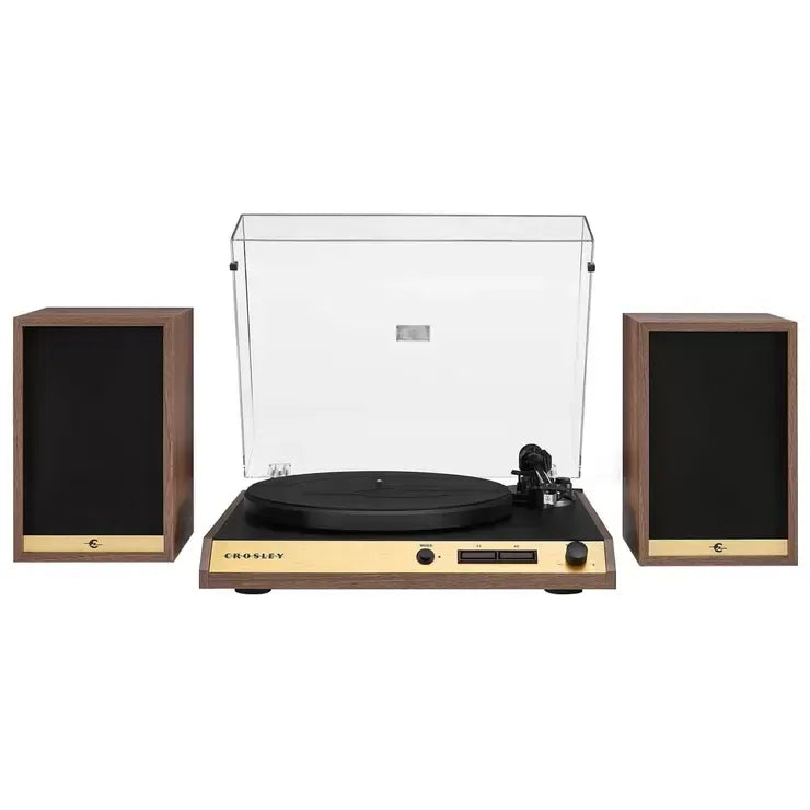Vinyl Record Shelf Turntable with Speakers, Walnut Finish