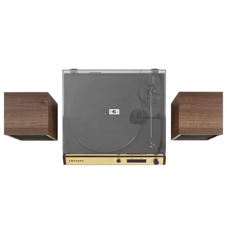 Vinyl Record Shelf Turntable with Speakers, Walnut Finish