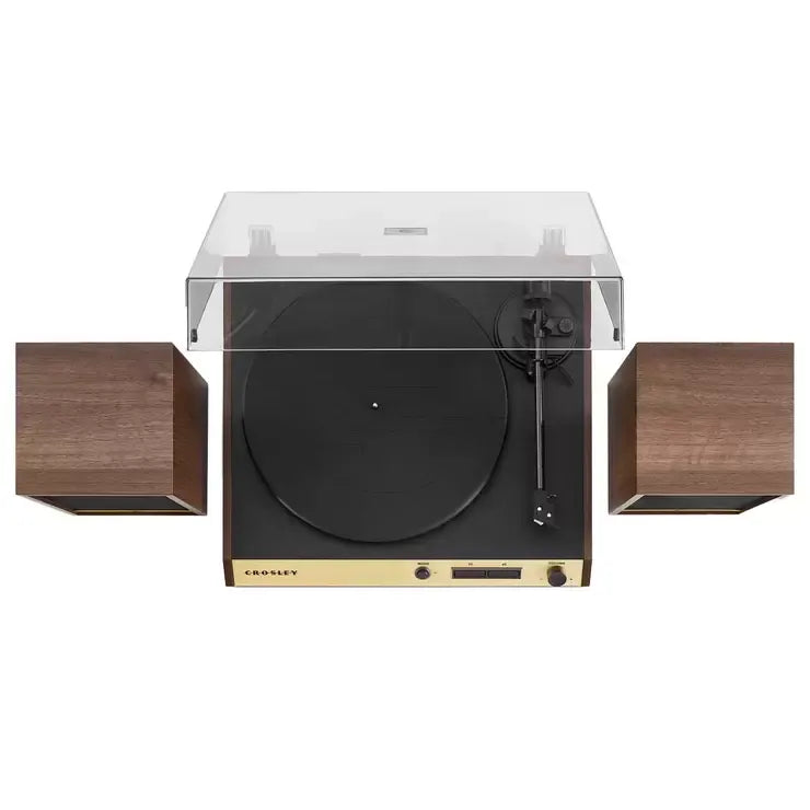 Vinyl Record Shelf Turntable with Speakers, Walnut Finish