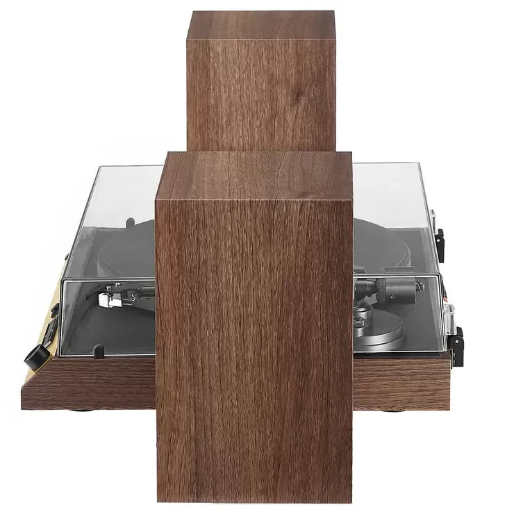 Vinyl Record Shelf Turntable with Speakers, Walnut Finish