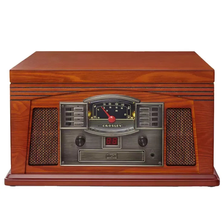 Wood Bluetooth Turntable With AM/FM Radio, CD Player, Paprika
