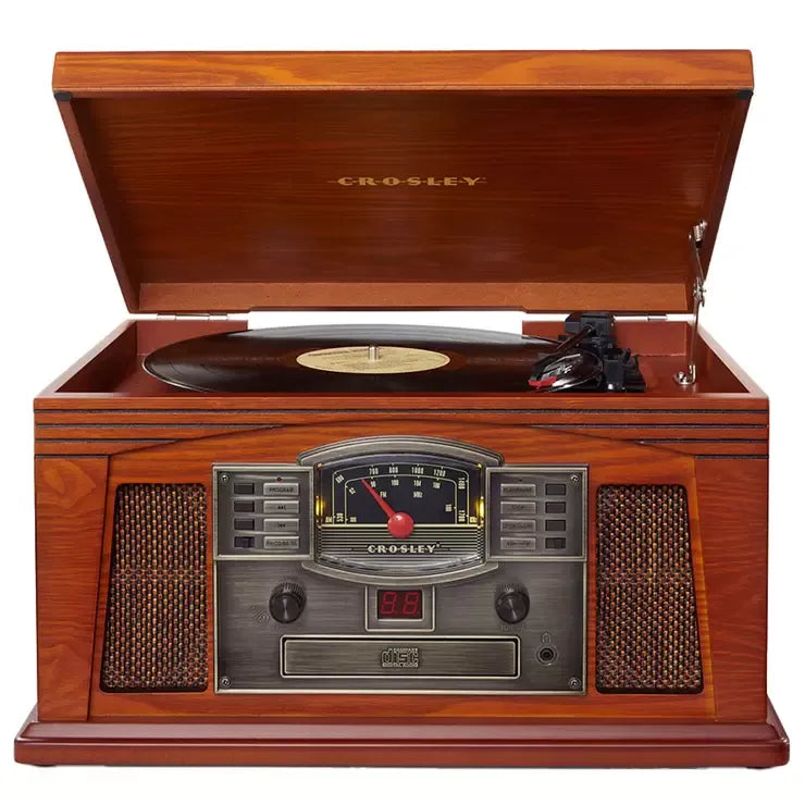 Wood Bluetooth Turntable With AM/FM Radio, CD Player, Paprika