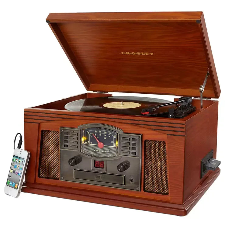 Wood Bluetooth Turntable With AM/FM Radio, CD Player, Paprika