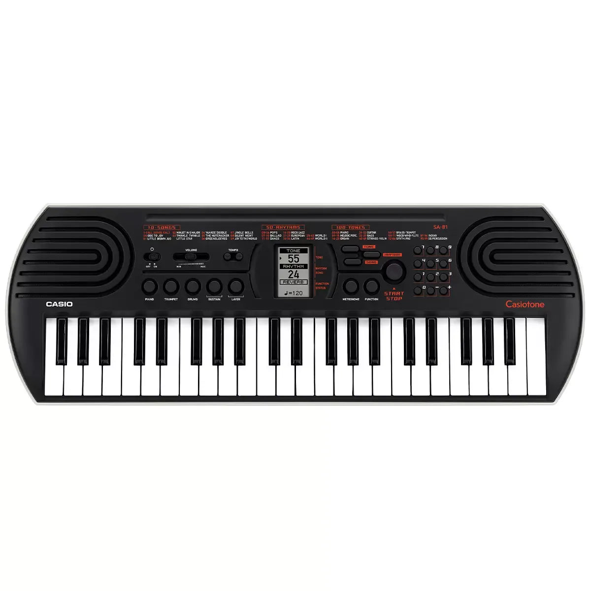 Black 44 Key Portable Mini Keyboard with 100 Tones, 50 Rhythms, and Headphone Output
