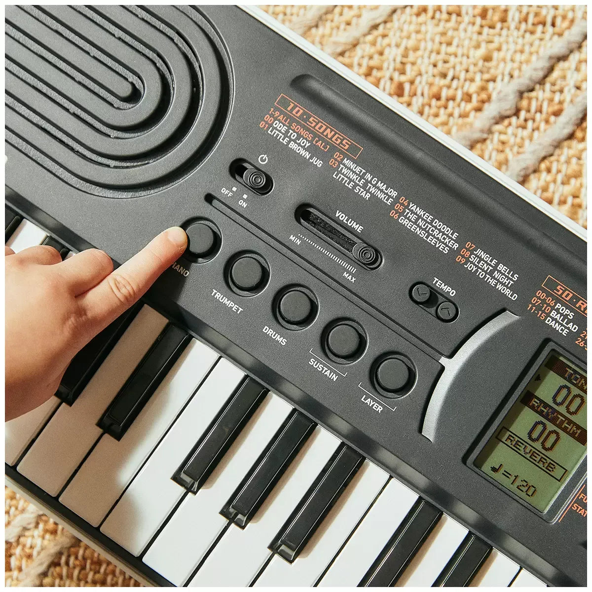 Black 44 Key Portable Mini Keyboard with 100 Tones, 50 Rhythms, and Headphone Output