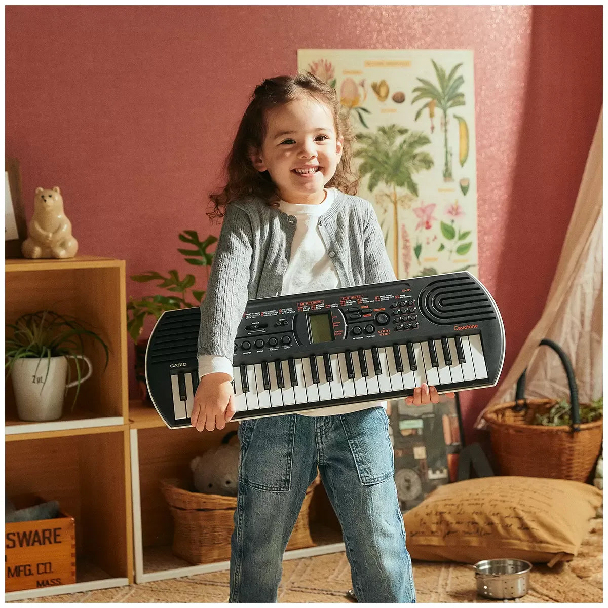 Black 44 Key Portable Mini Keyboard with 100 Tones, 50 Rhythms, and Headphone Output