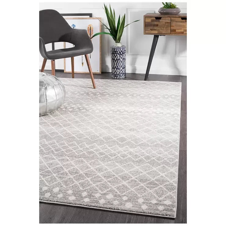 Silver Oasis Rug 230 x 160cm - Bohemian Tribal Design, Easy to Clean Polypropylene