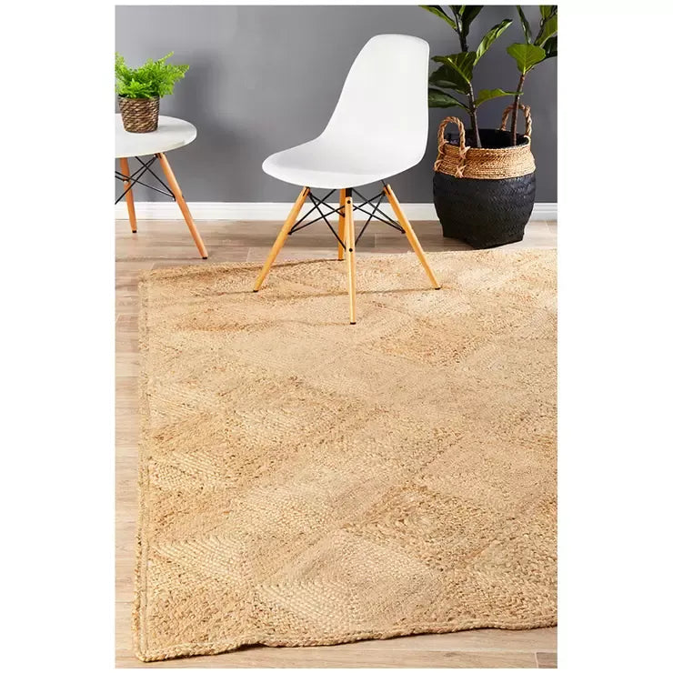Natural Jute Rug 320 x 230cm with Diamond Pattern