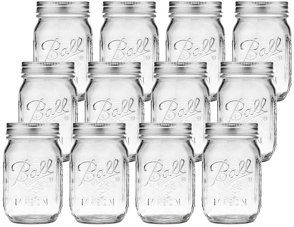 12 Thick Glass 480ml Canning Jars with Airtight Lids and Labels