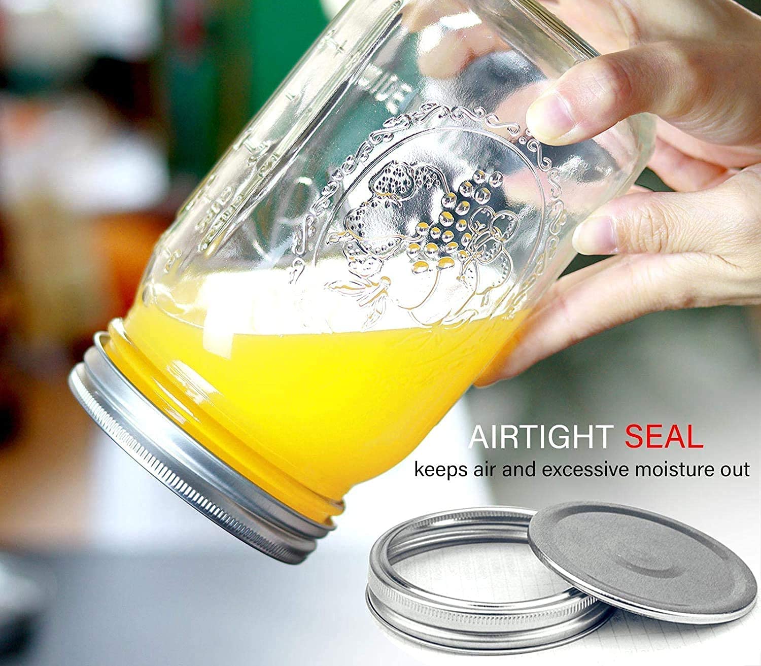 12 Thick Glass 480ml Canning Jars with Airtight Lids and Labels