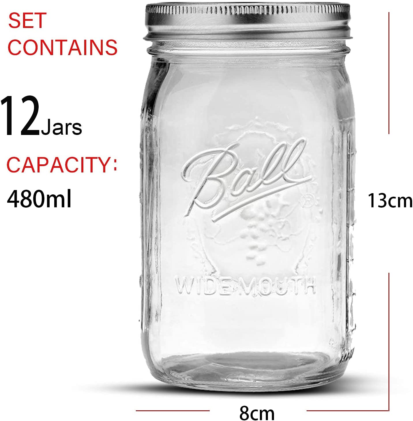 12 Thick Glass 480ml Canning Jars with Airtight Lids and Labels