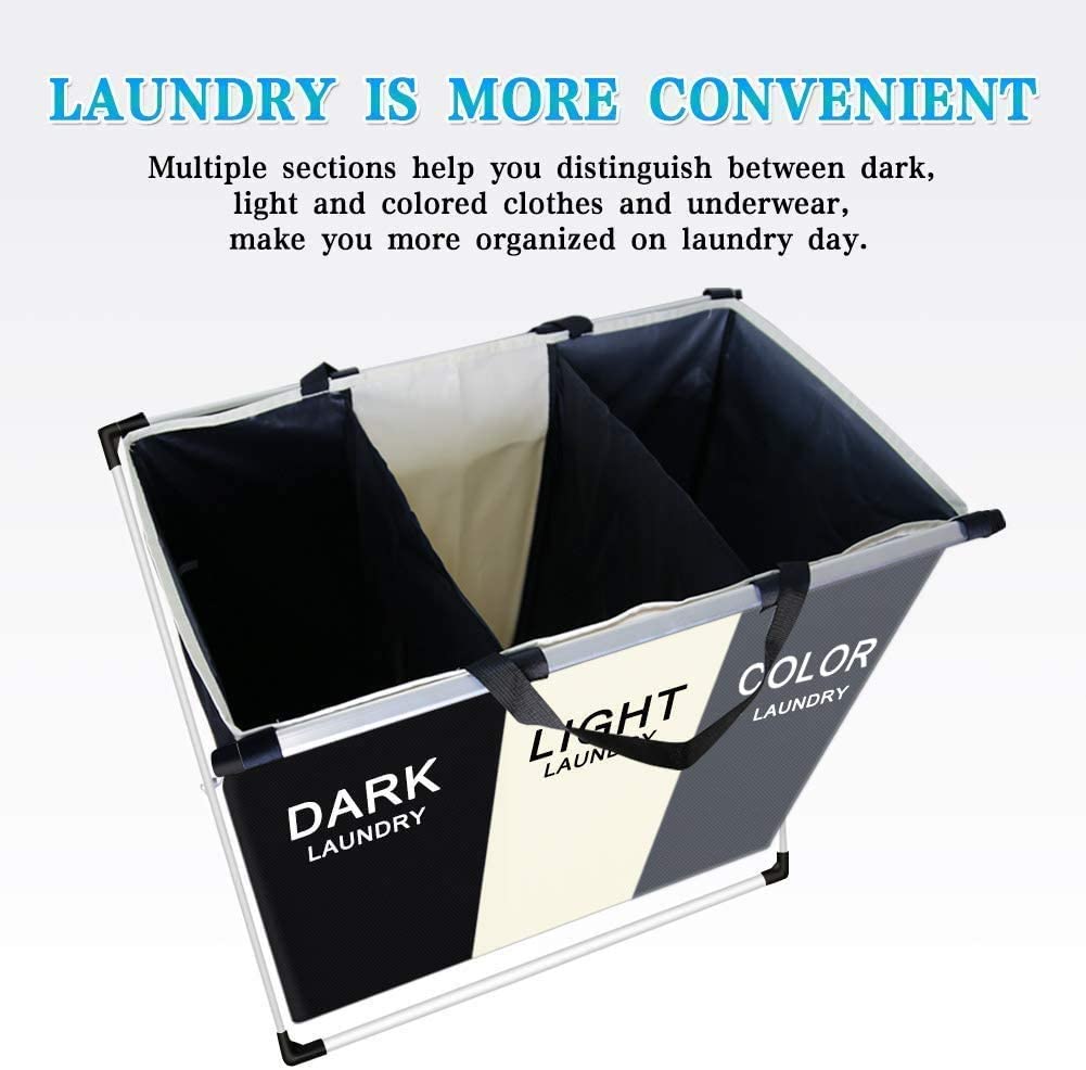 3 Sec Large 135L Laundry Clothes Hamper, Waterproof, Foldable, Aluminum Frame