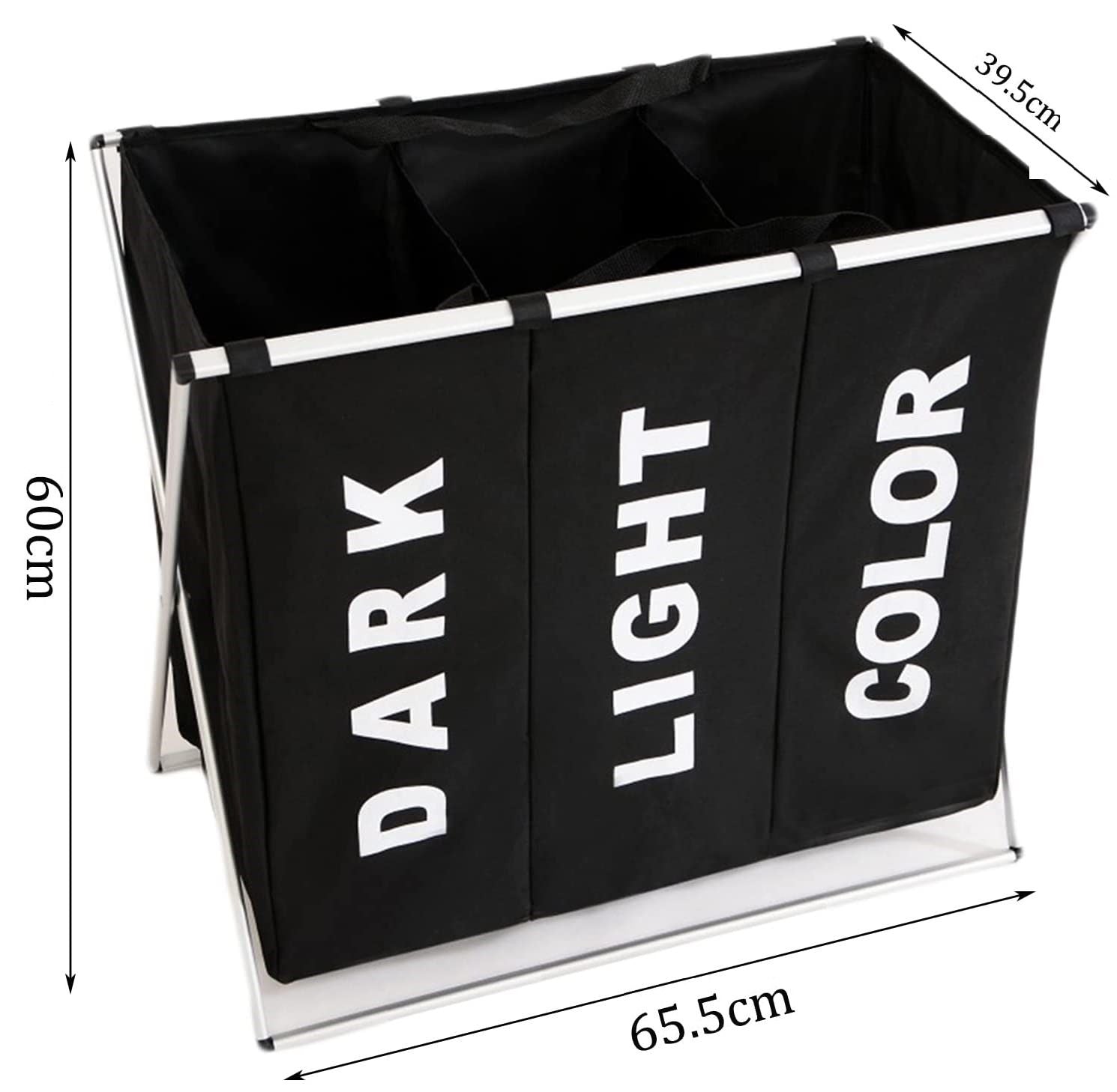 3 in 1 Large 135L Laundry Clothes Hamper Basket with Waterproof bags and Aluminum Frame Black