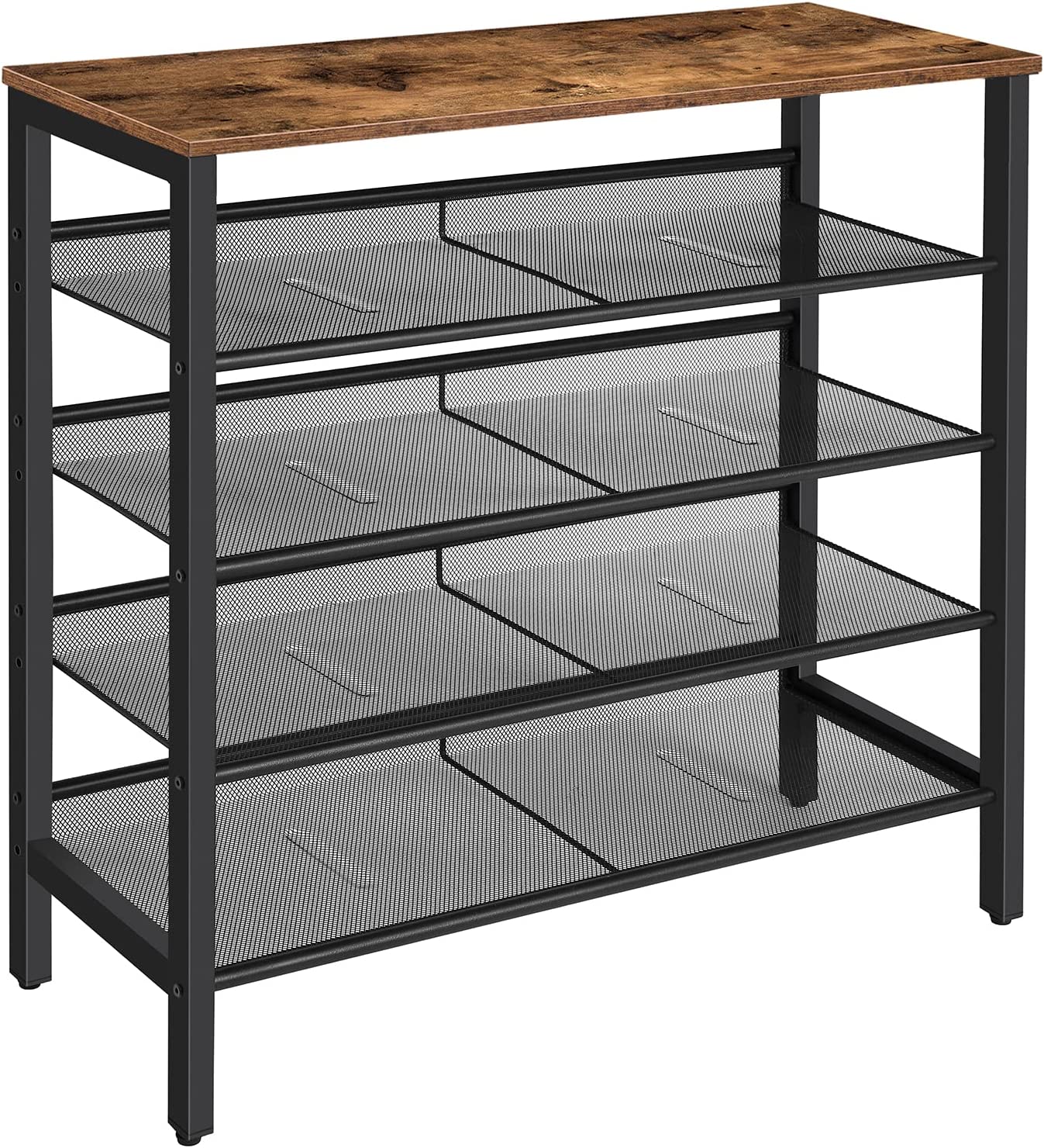 5-Tier Industrial Shoe Rack with Storage Bench, Durable