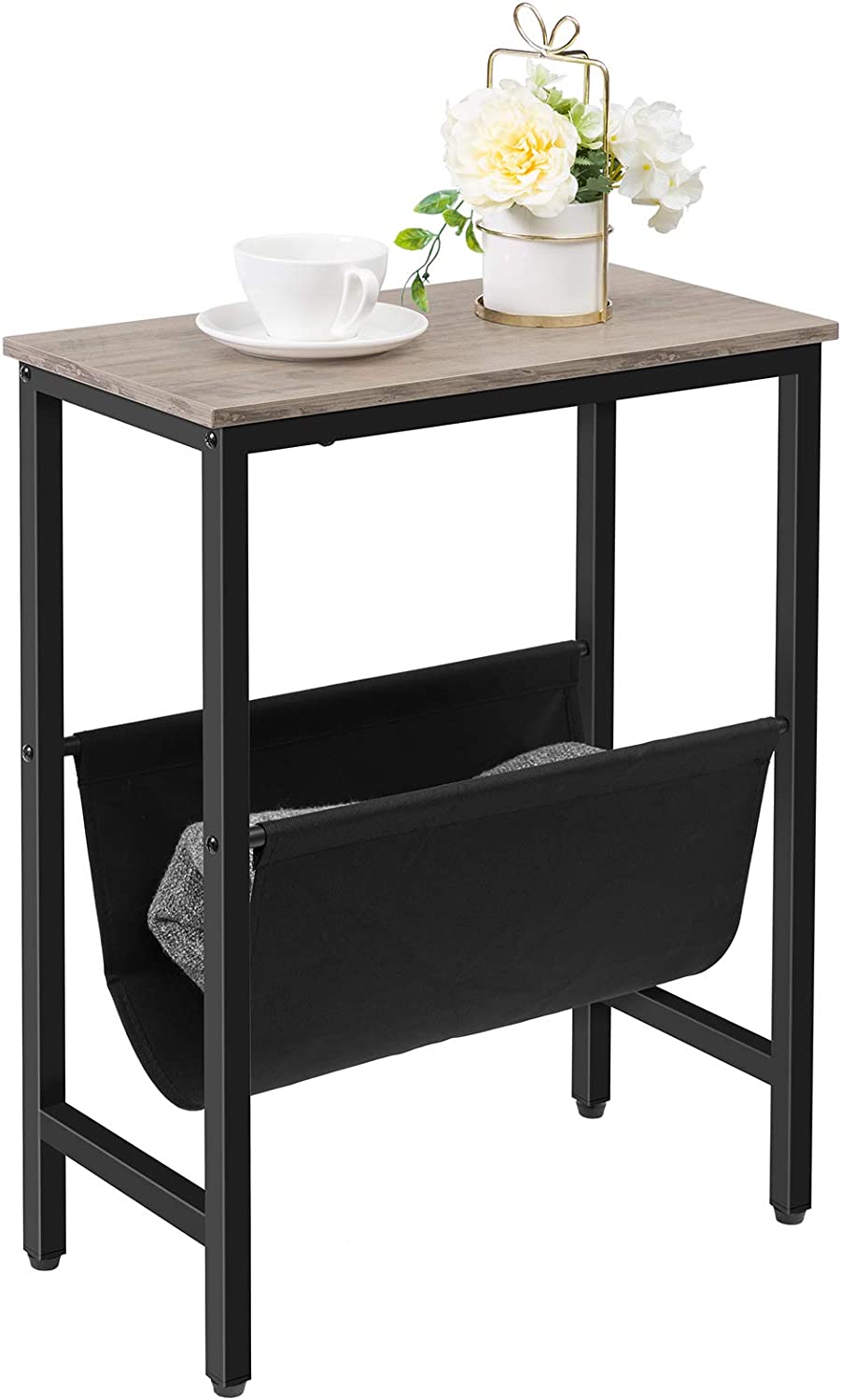 Industrial Side Table with Magazine Holder Sling and Metal Structure (Grey)