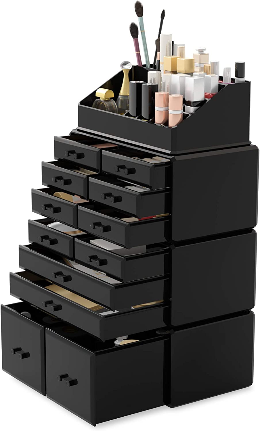 Makeup Cosmetic Organizer Storage with 12 Drawers Display Boxes Black