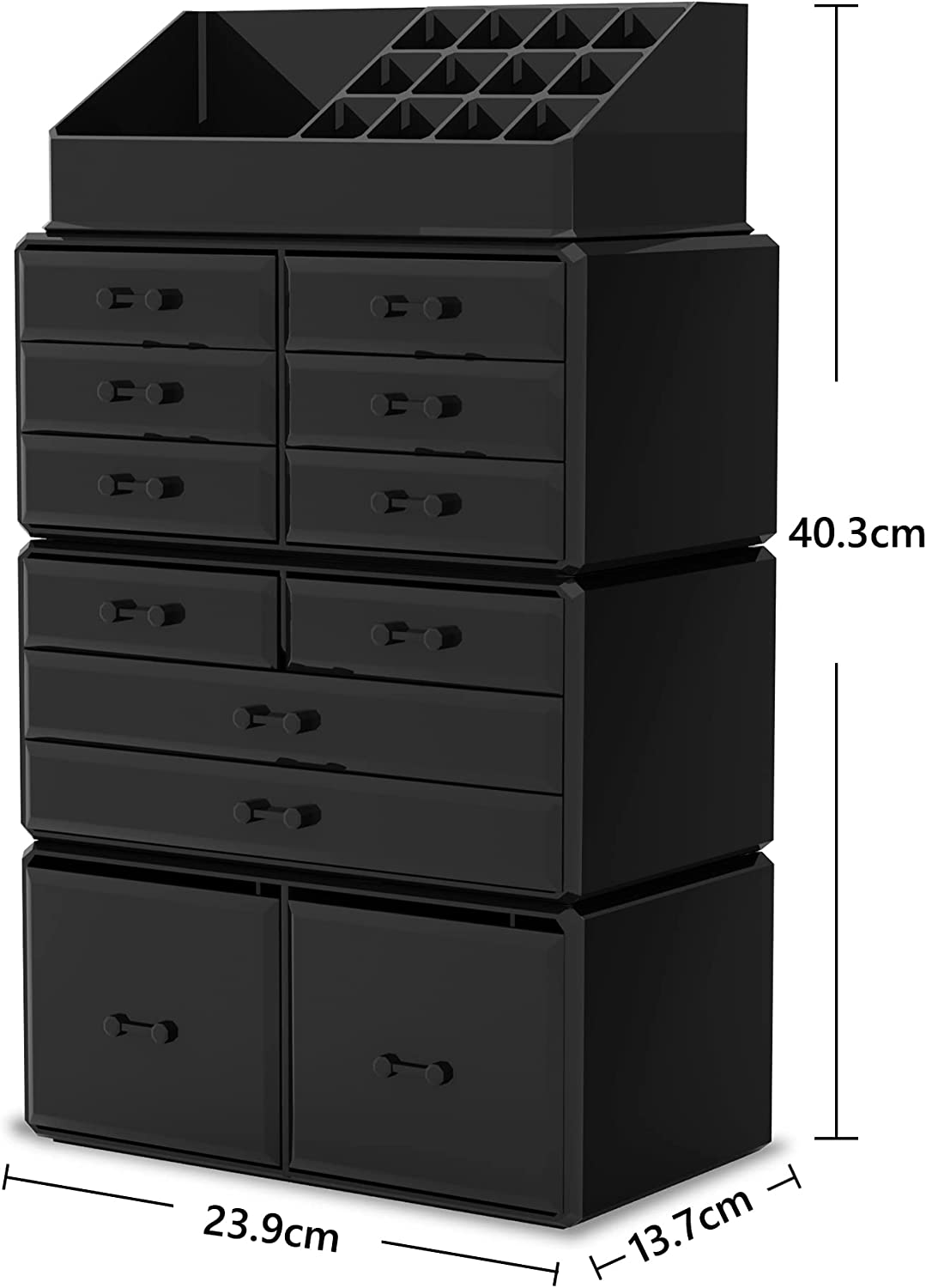 Makeup Cosmetic Organizer Storage with 12 Drawers Display Boxes Black